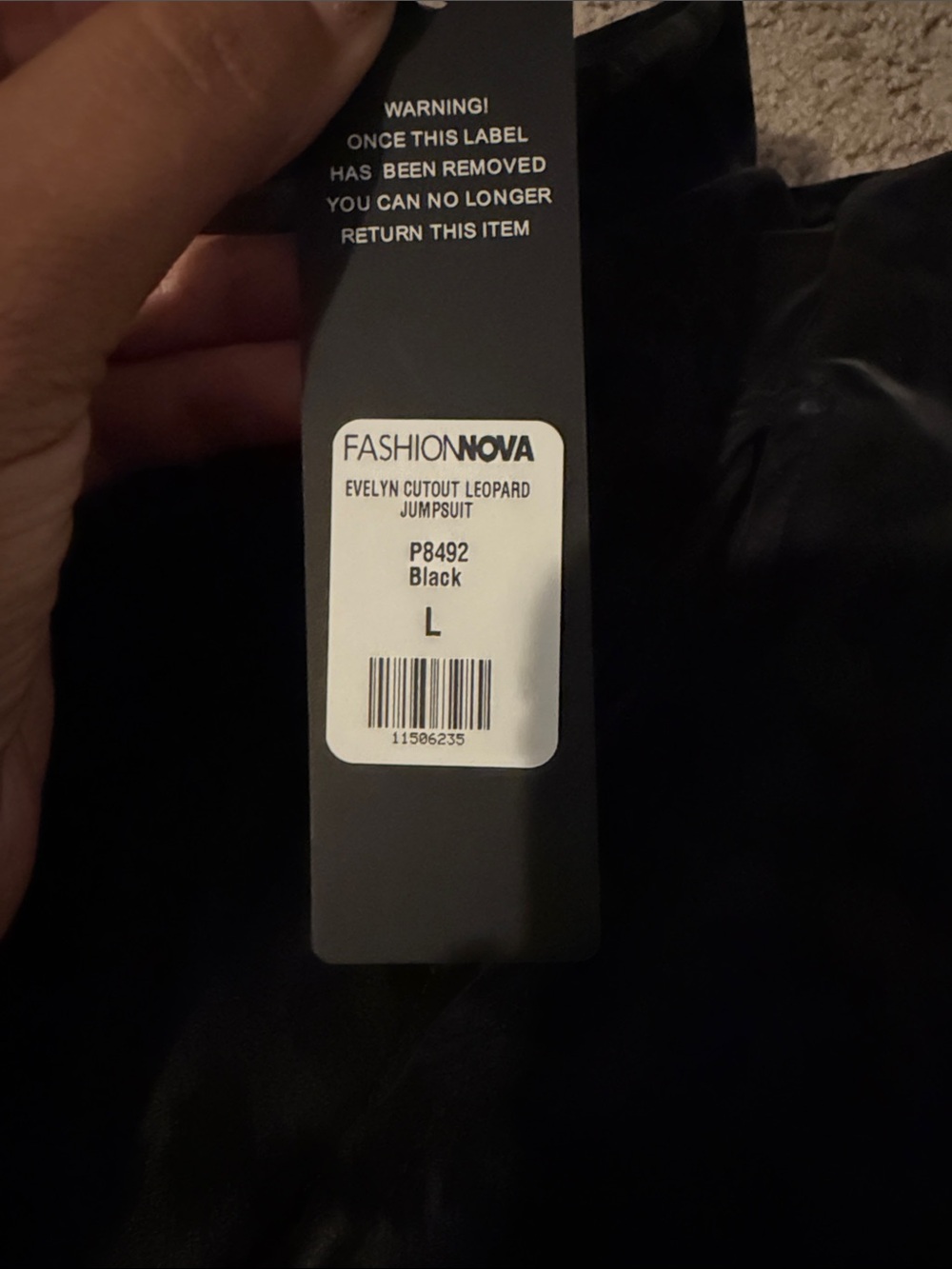 Fashion Nova Black Velvet Leopard-Print Long-Sleeve Jumpsuit - Picture 2 of 3